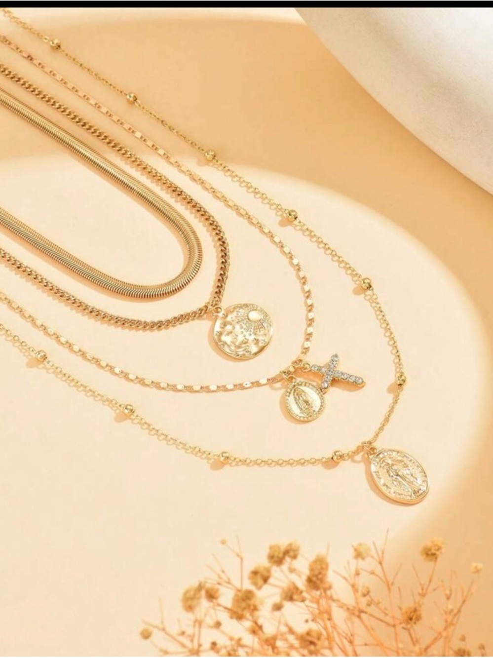 Gold Layered Pendant Necklace Set - Women's Jewelry - Picture 3 of 4